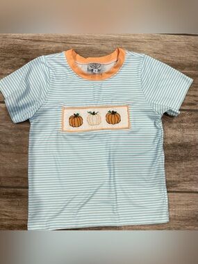 Sweet Southern Smocks Light Blue & White Striped Tee with Pumpkin Smock 4